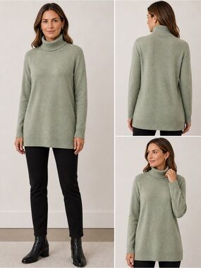 Eileen Fisher 100% Cashmere Women’s Italian Sweater M Cowl Neck Boxy Sage Green